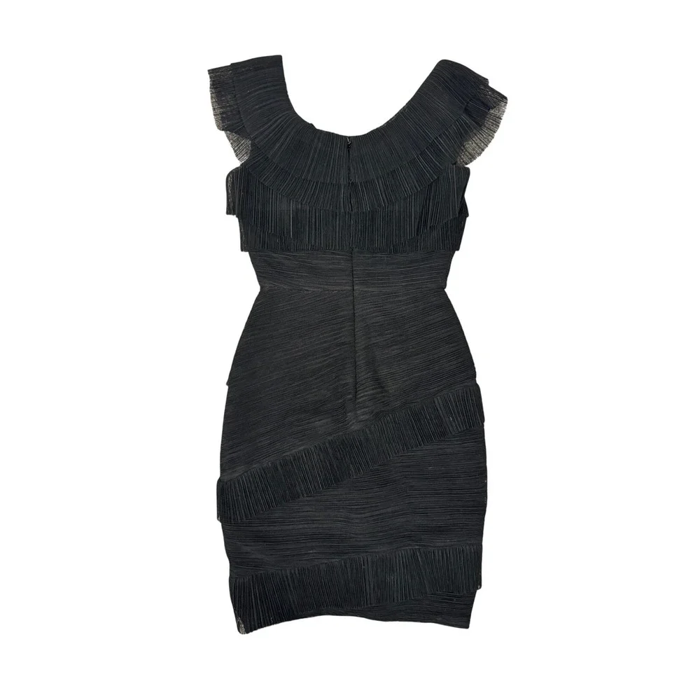 BCBG MAX AZRIA Briana Black Pleated Tulle Cocktail Dress Size 0 - Picture 2 of 5